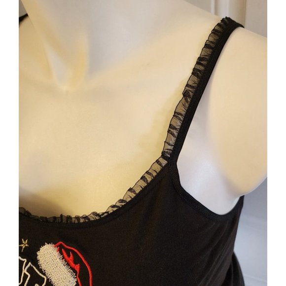 Susan Lucci Women's Sleeveless Ruffle Camisole Top Embroidered "Santa Baby" Sz L - Picture 3 of 10